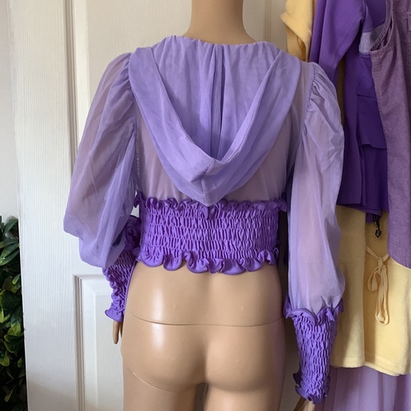 Y2K Custom purple Sheer mesh chiffon Sexy Hooded jacket top M - Picture 10 of 15